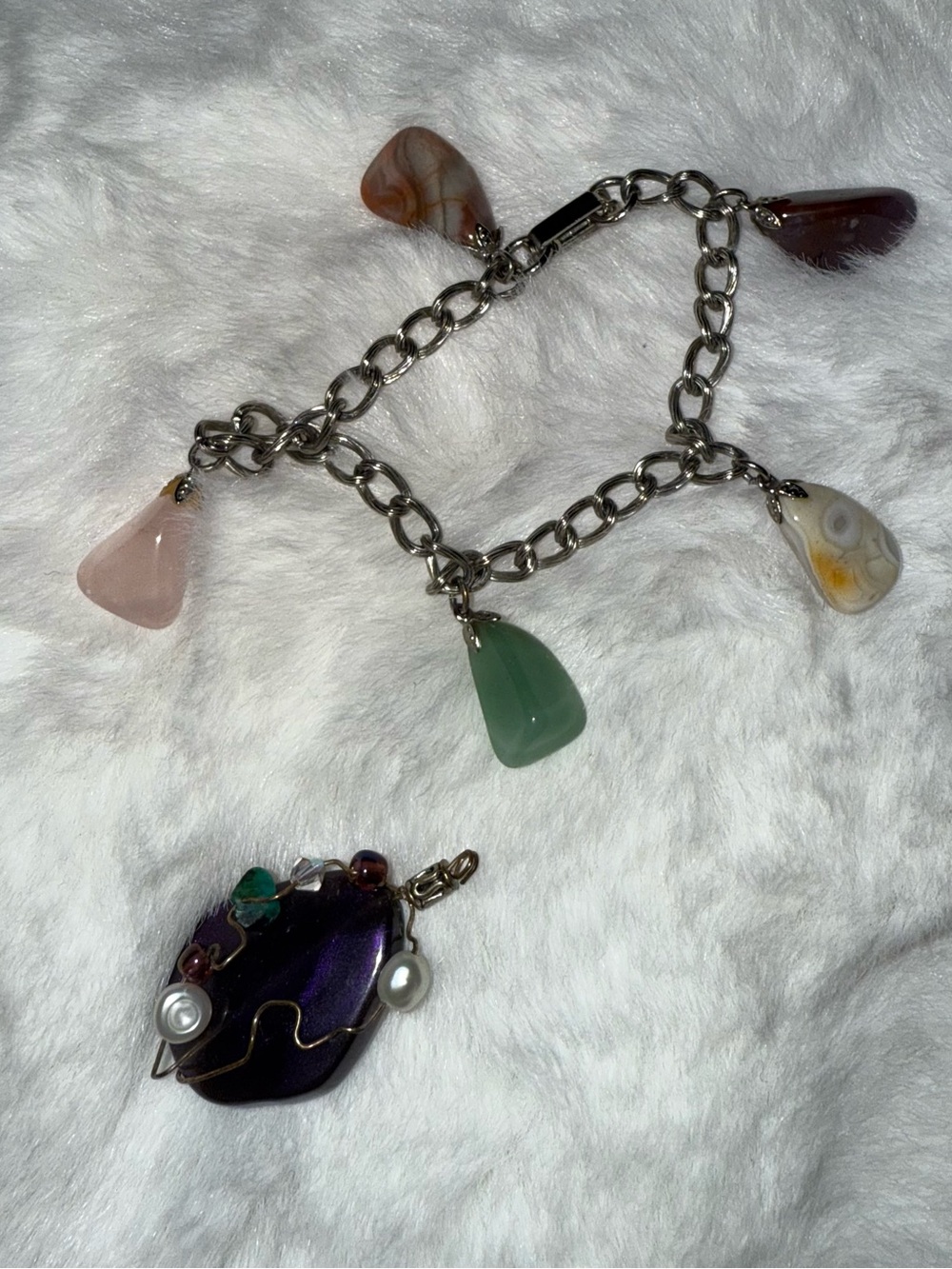 Multi Stone Silver Charm Bracelet and pendant